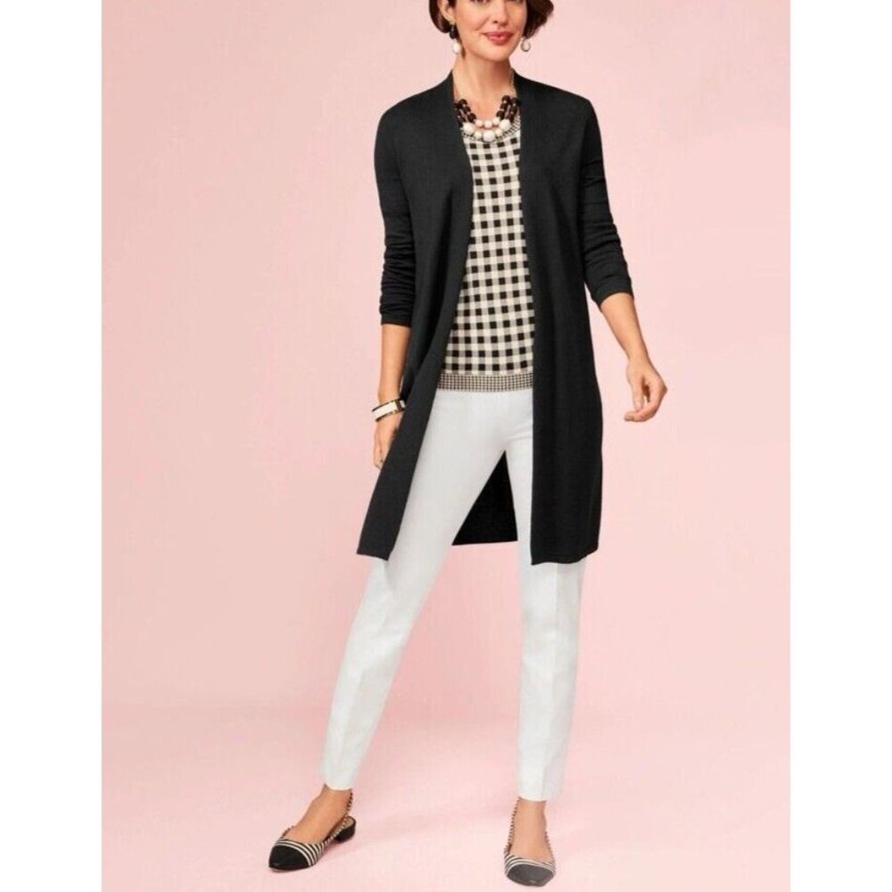 Talbots Long Topper Duster Cardigan Jersey Jacket 2X Black Classic